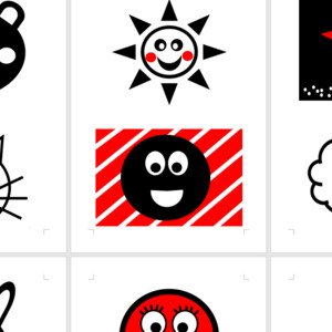 Kontrastní obrázky Montessori MIMINKA: tvary/symboly + zvířátka/obličeje