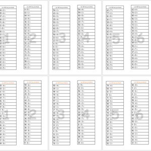 100-vé tabuľky a príklady na +/- jednociferných čísel v obore do 100 bez prechodu