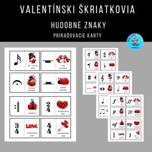 Valentínski škriatkovia - hudobné znaky - priraďovacie karty