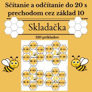 Včielky - sčítanie a odčítanie do 20 s prechodom cez základ 10 - 2.ročník
