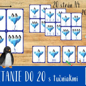 Zima, Počítanie do 20 s tučniakmi, Matematika, Kartičky