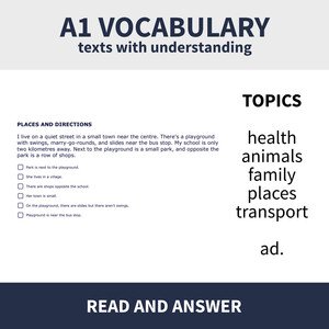 A1 READING - VARIOUS TOPICS (sada čítania s porozumením na rôzne témy)
