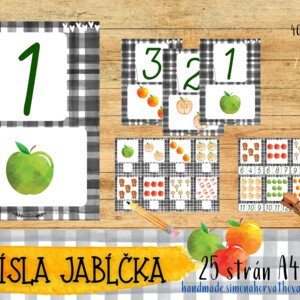 ČÍSLA 1-20, jabĺčka, jabĺčko, jablká, jeseň, plagáty a kartičky na určovanie počtu