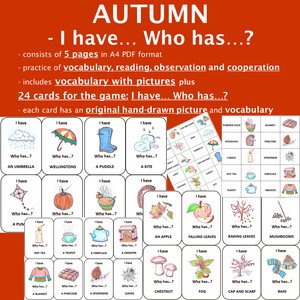 JESEŇ / AUTUMN - Vocabulary + Game I HAVE... WHO HAS...? COLOURED