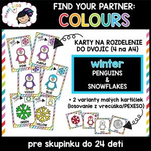 Find your partner - WINTER COLOURS - kartičky na rozdelenie do dvojíc a pexeso